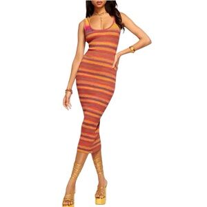 Ramy Brook Romina Midi Dress – Multicolor Ribbed Knit Bodycon (XL) New A53027707